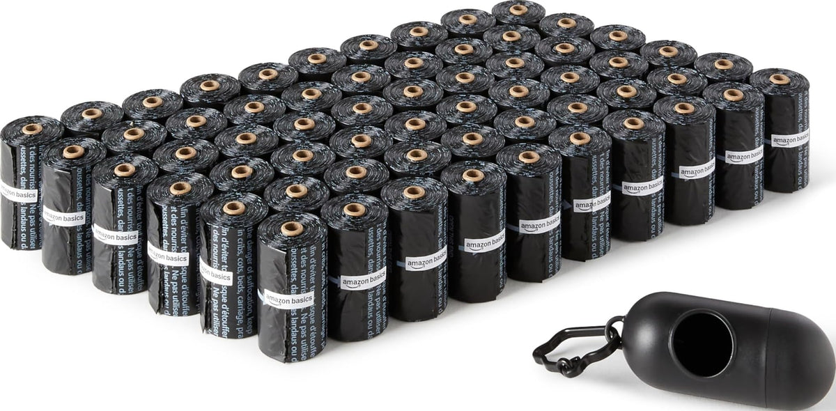 Amazon Basics Pungi pentru excremente de câini, fără parfum, 900 pungi, negru - 100360-APL