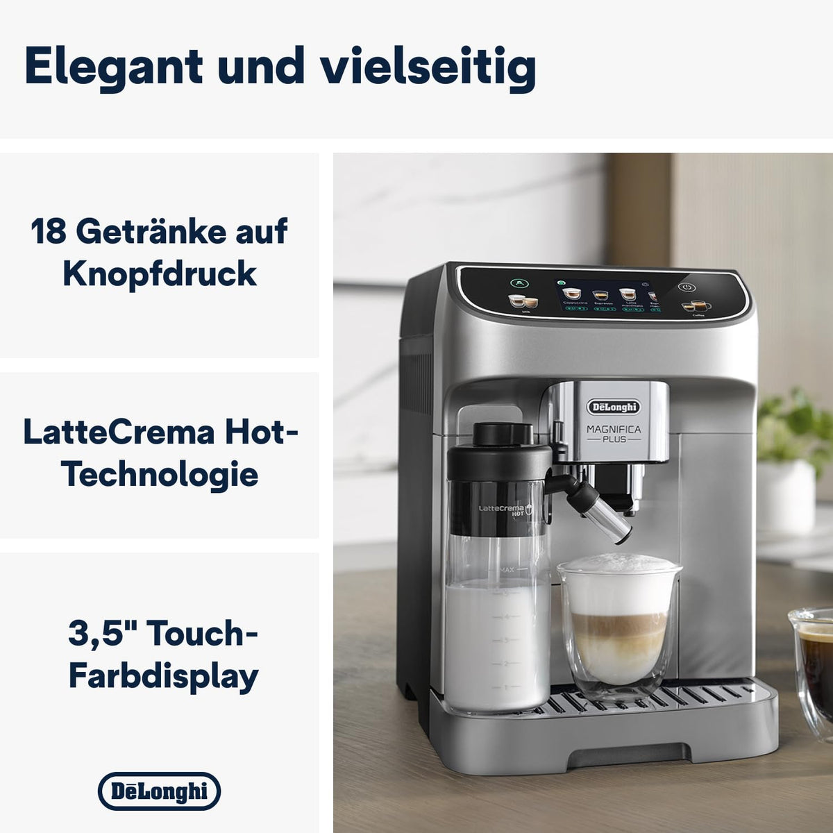 De'Longhi Magnifica Plus - aparat de cafea complet 18 băuturi argintiu negru - ECAM322.70.SB