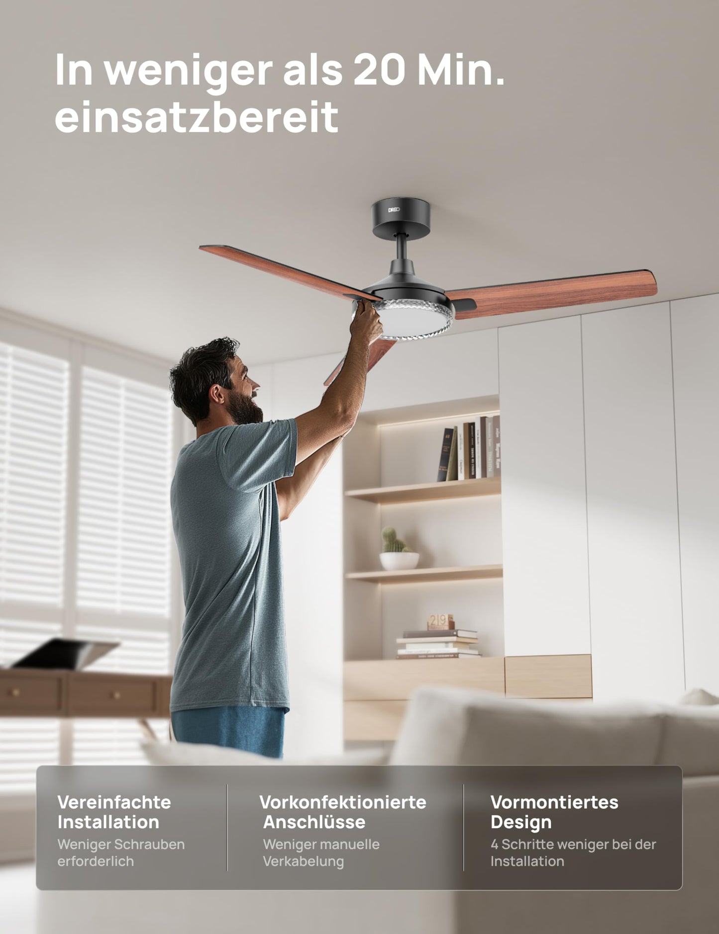 DREO Ceiling Fan with Light and Remote Control, 52" Black Ceiling Fan, 5 CCT Color Temperatures, 6 Level Dimmable, 6 Speeds, Quiet Reversible DC Motor, 1/4/8 Hour Timer - DR-HCF004