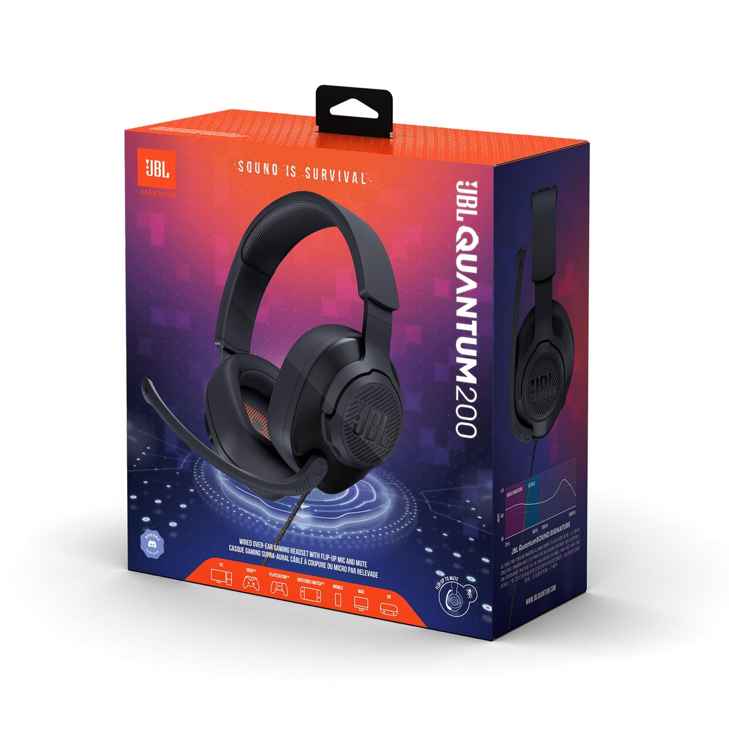 JBL Quantum 200 Over-Ear Gaming Headset – Wired 3.5mm jack and PC splitter – With flip-up boom microphone – Compatible with many platforms – Black - JBLQUANTUM200BLK