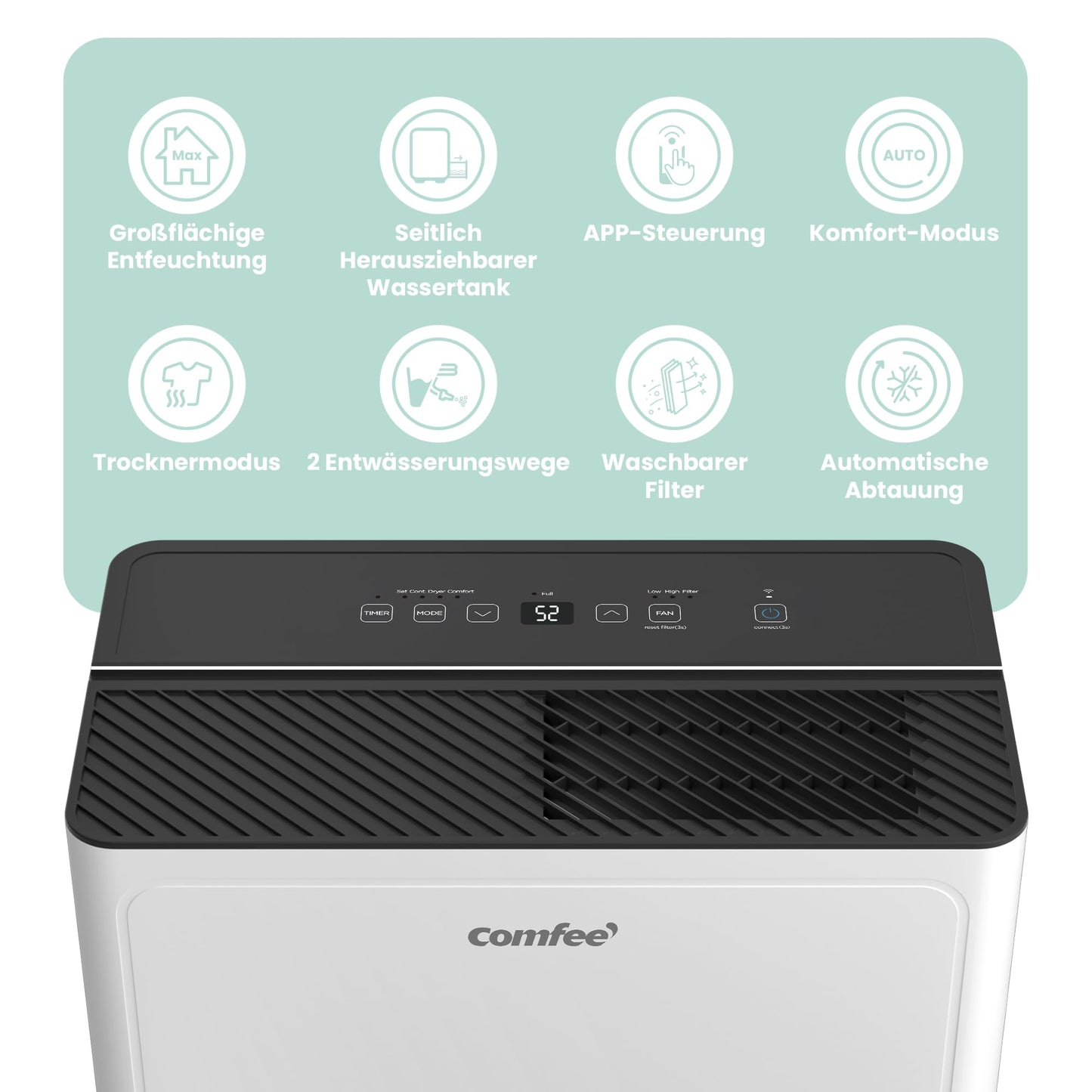 COMFEE CDDAE-30DEN7-QA3 Dehumidifier 30L/day for up to 73㎡, 3 liter tank, rotating wheels, drying mode, noise reduction, automatic defrost