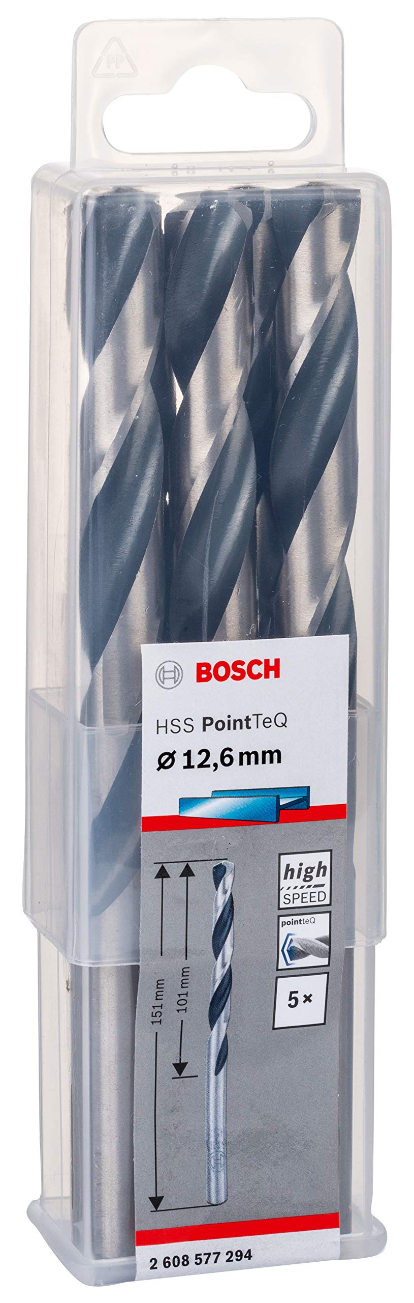 Bosch Professional 5 Piece HSS Twist Drill Bit PointTeQ (for Metal, 12.6 x 101 x 151 mm, Drill Driver Accessory) - 2608577294
