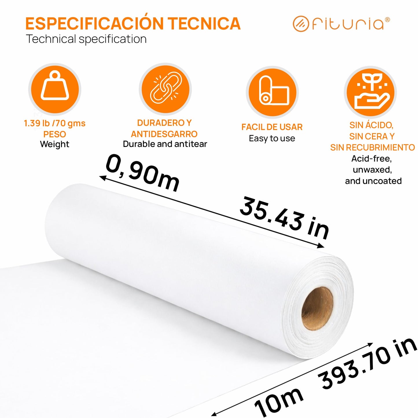 OFITURIA Kraft Paper White - Roll 0.90 × 10 m - 6 Rolls - Packaging Paper and Wrapping Paper - Craft Paper for DIY, Decoration and Sewing Patterns - Tear-Resistant and Easy to Cut - COM620-parent2
