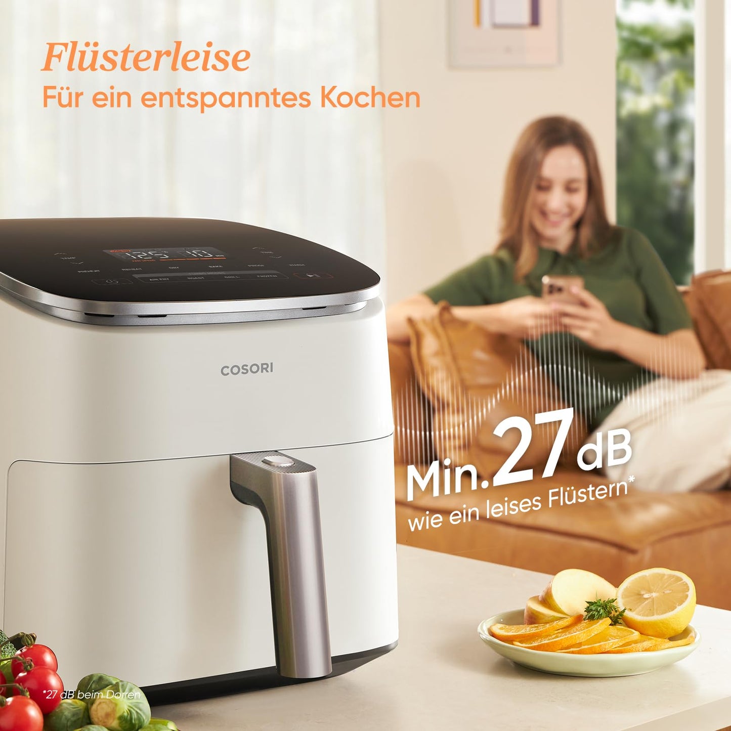 Cosori Turboblaze hot air fryer Airfryer, 9-in-1 Air Fryer XXL 6L, quiet DC motor with 5 speed levels, grilling, baking, fermenting, dehydrating, 87 recipes, 64% energy saving, white - CAF-DC601-WEU