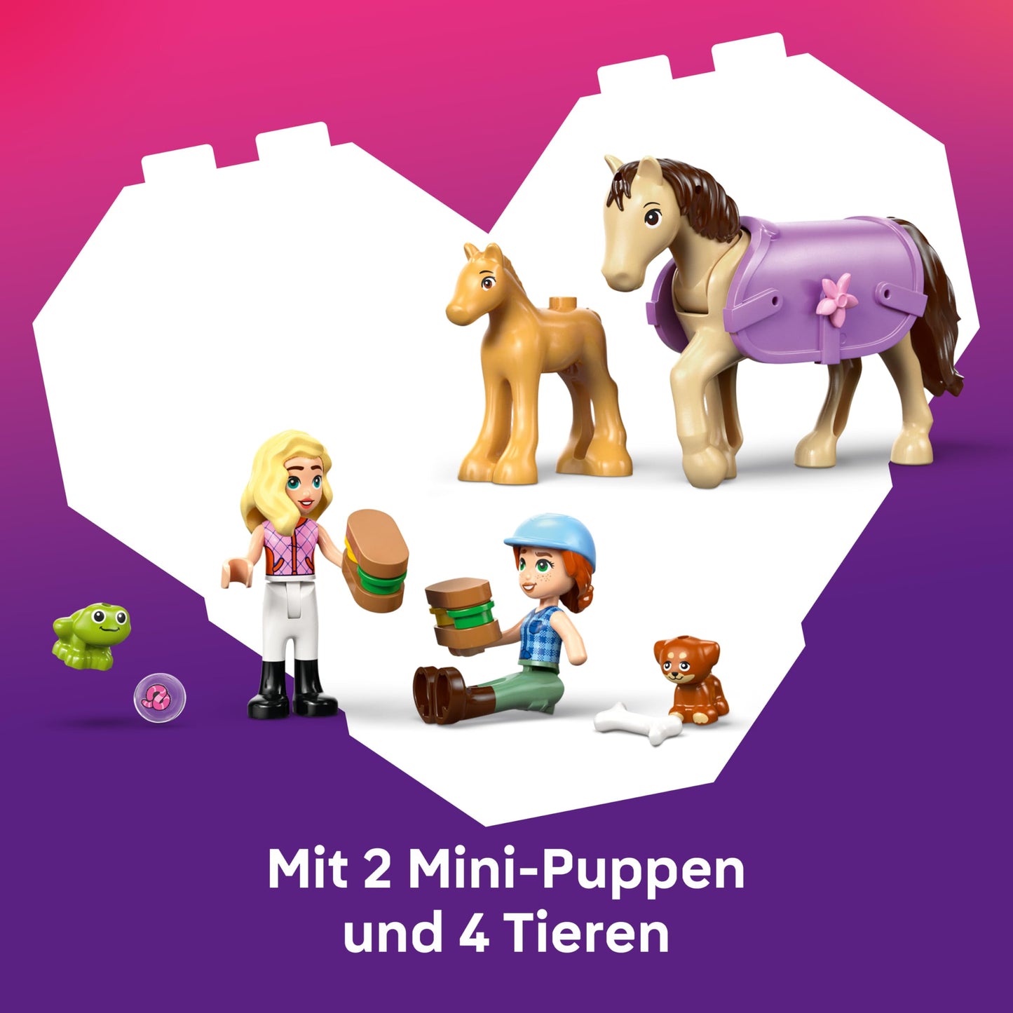 LEGO Friends horse and foal with horse trailer - horse playset with care accessories, 4 animal figures, car & 2 mini dolls - birthday gift idea for girls aged 7 and up - 42695