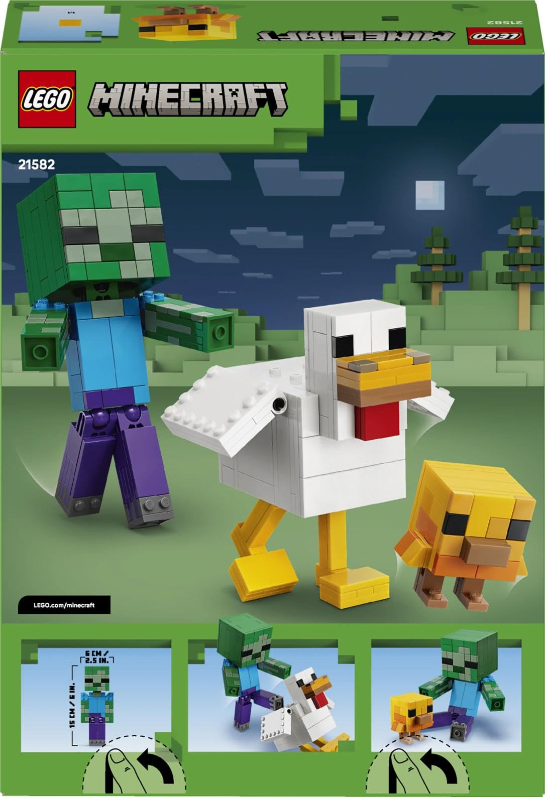LEGO Minecraft chicken rider - building toy - room decoration for the video game with zombie baby, chicken and chicks - fan item to collect and display - gift for gamers aged 9 and over - 21582