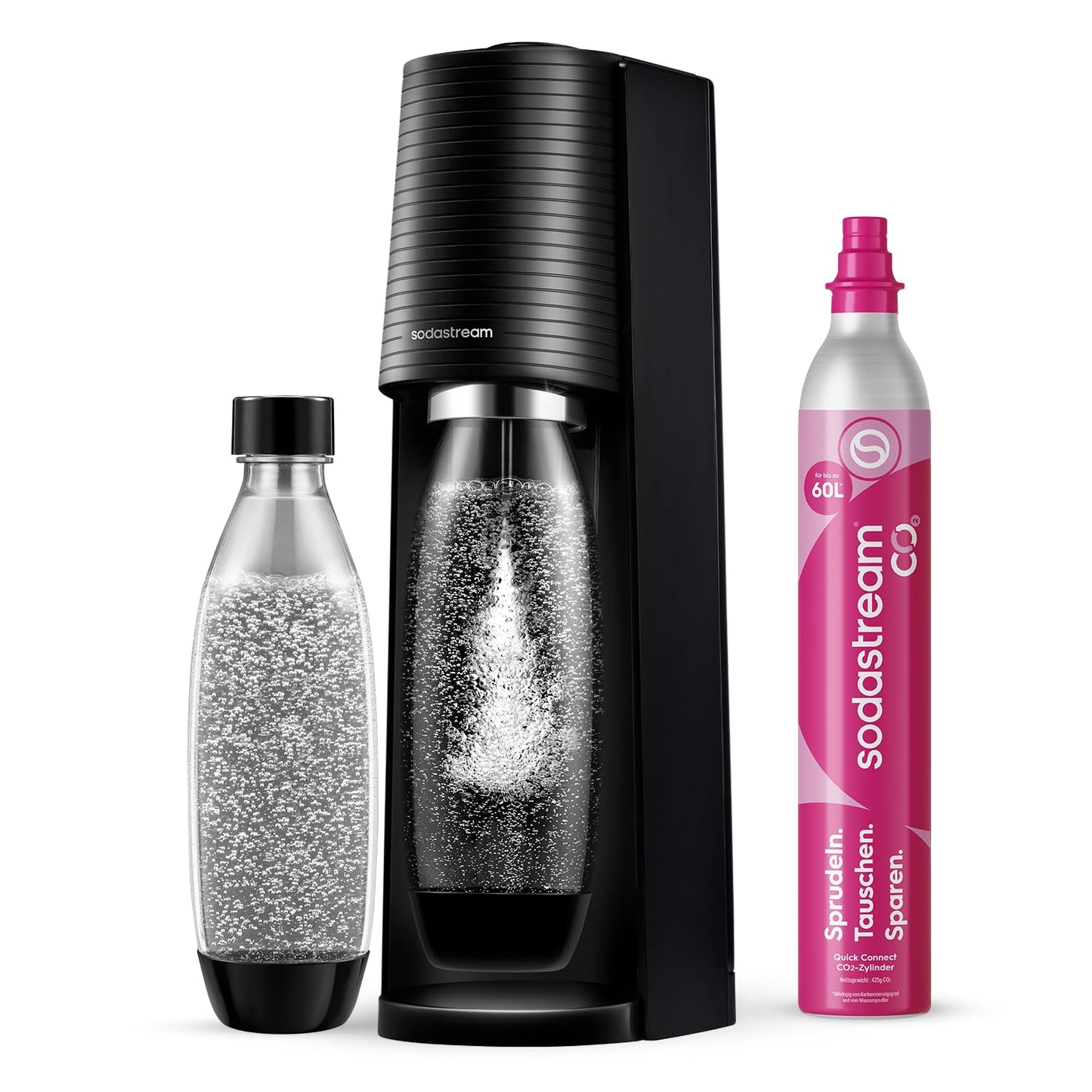 SodaStream water soda maker TERRA Standard | Includes Quick-Connect CO2 cylinder + 1x 1L FUSE plastic bottle (dishwasher safe) | Color: Black - SSM1087