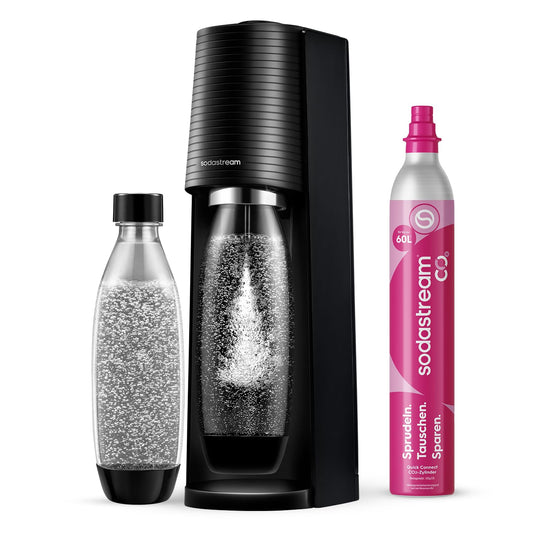SodaStream water soda maker TERRA Standard | Includes Quick-Connect CO2 cylinder + 1x 1L FUSE plastic bottle (dishwasher safe) | Color: Black - SSM1087