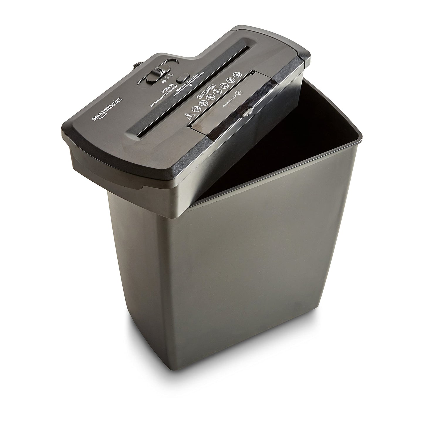 Amazon Basics Strip Cut Paper Shredder, 7-8 Sheets, for A4 Documents and Credit Cards, 12L Bin, Black - PBH-55473