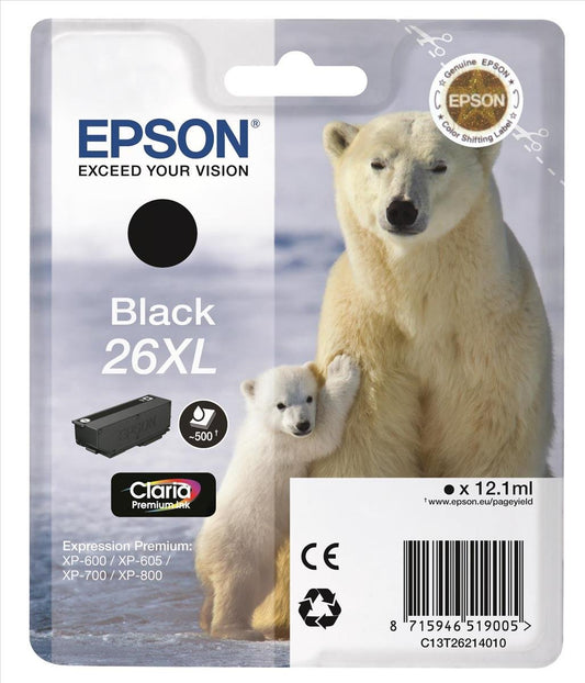 Epson Original Eisbär Claria 26XL extra large single ink cartridge Photo Black – 1 x 8.7 ml – Original Epson ink cartridges for optimal printing results - 235M155