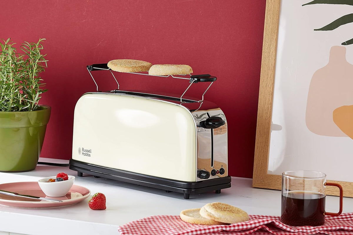 Russell Hobbs Toaster Colours+, Stainless Steel, Cream, Long Slot, 1000 Watt - 21395-56