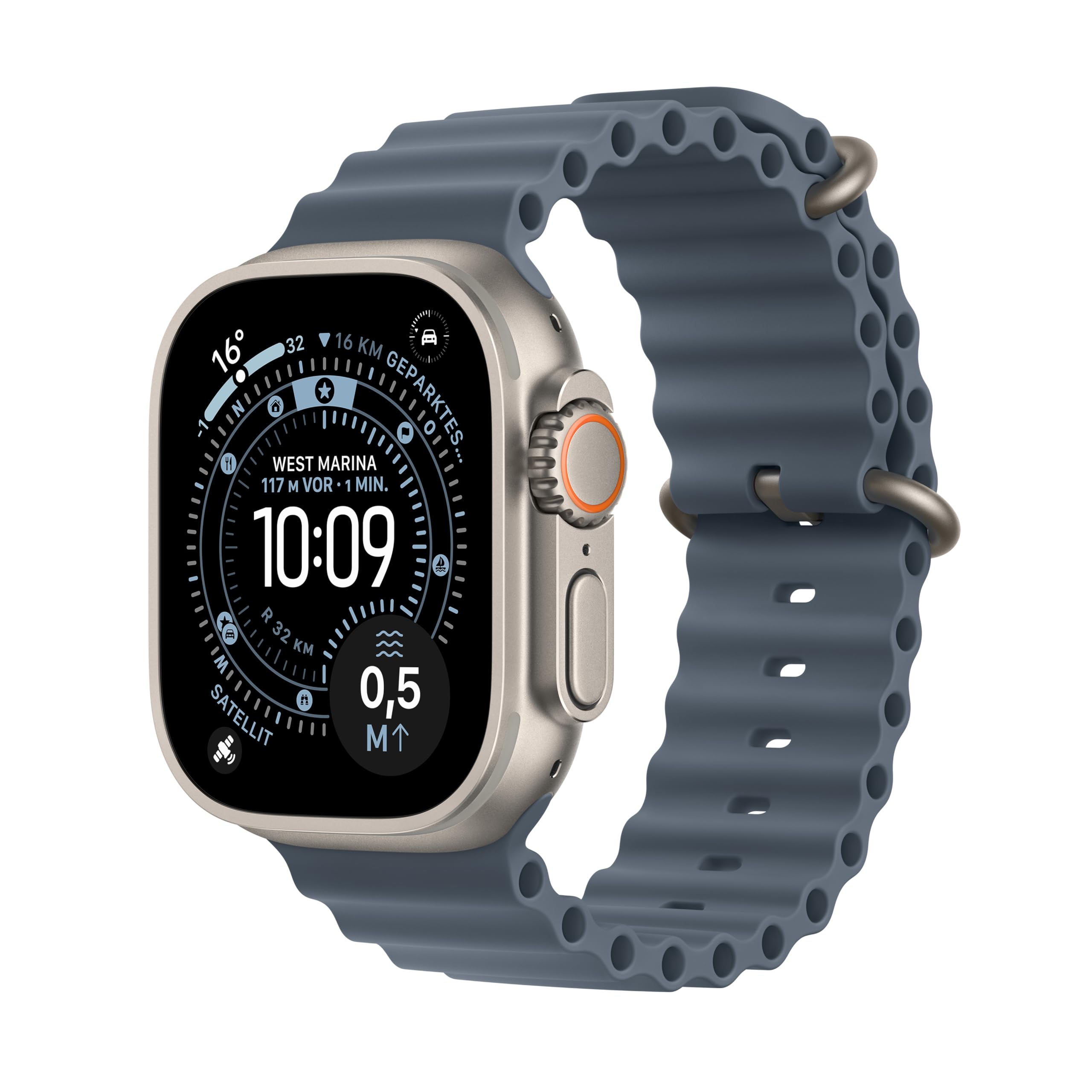 Apple Watch Ultra 3 GPS + Cellular 49 mm premium smartwatch for running training and combination sports with a robust titanium case in natural and Ocean bracelet in maritime blue - MEWH4QF/A