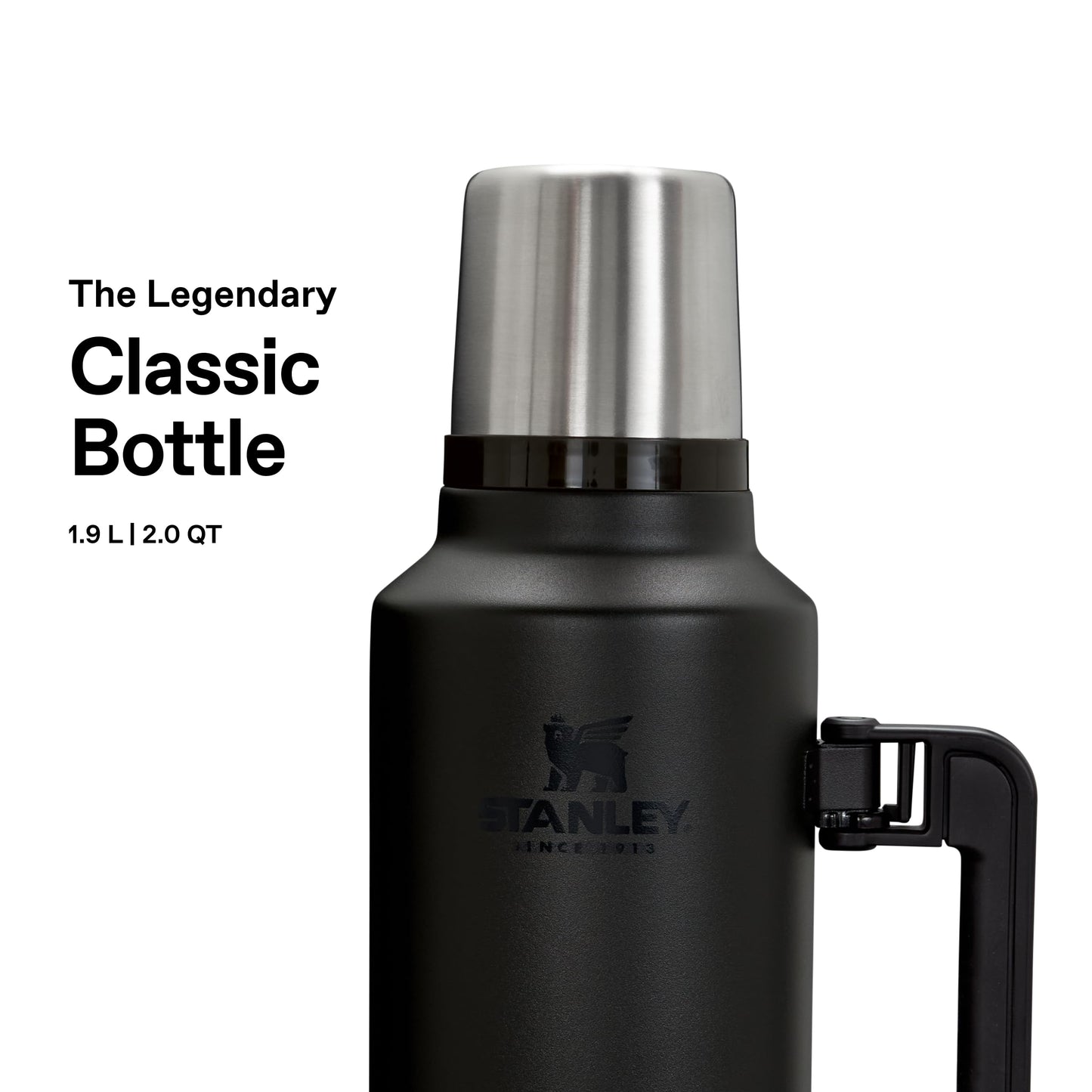 Stanley 1913 Classic Legendary Thermos Bottle 1.9L - Thermos Keeps Hot or Cold for 45 Hours - Stainless Steel Thermos Flask - BPA Free - Dishwasher Safe - Black 2.0 - 100000116022