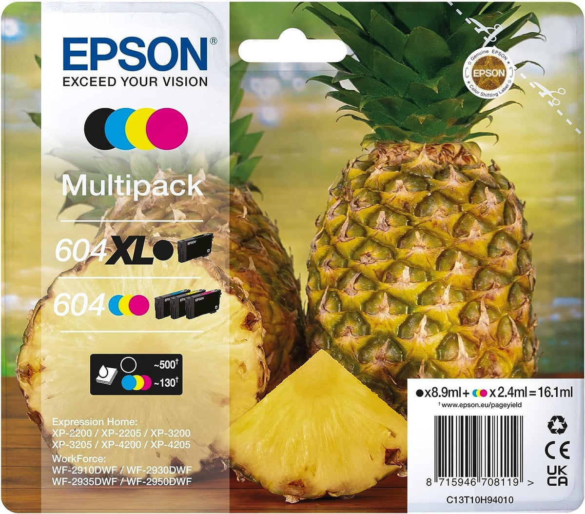 Epson Original 604 Ink Pineapple Multipack 4-color black XL, CMY Standard XP-2200 XP-2205 XP-3200 XP-4205 WF2910DWF WF2930DWF WF2950DWF ReadyPrint Flex Ink Subscription - C13T10H94010