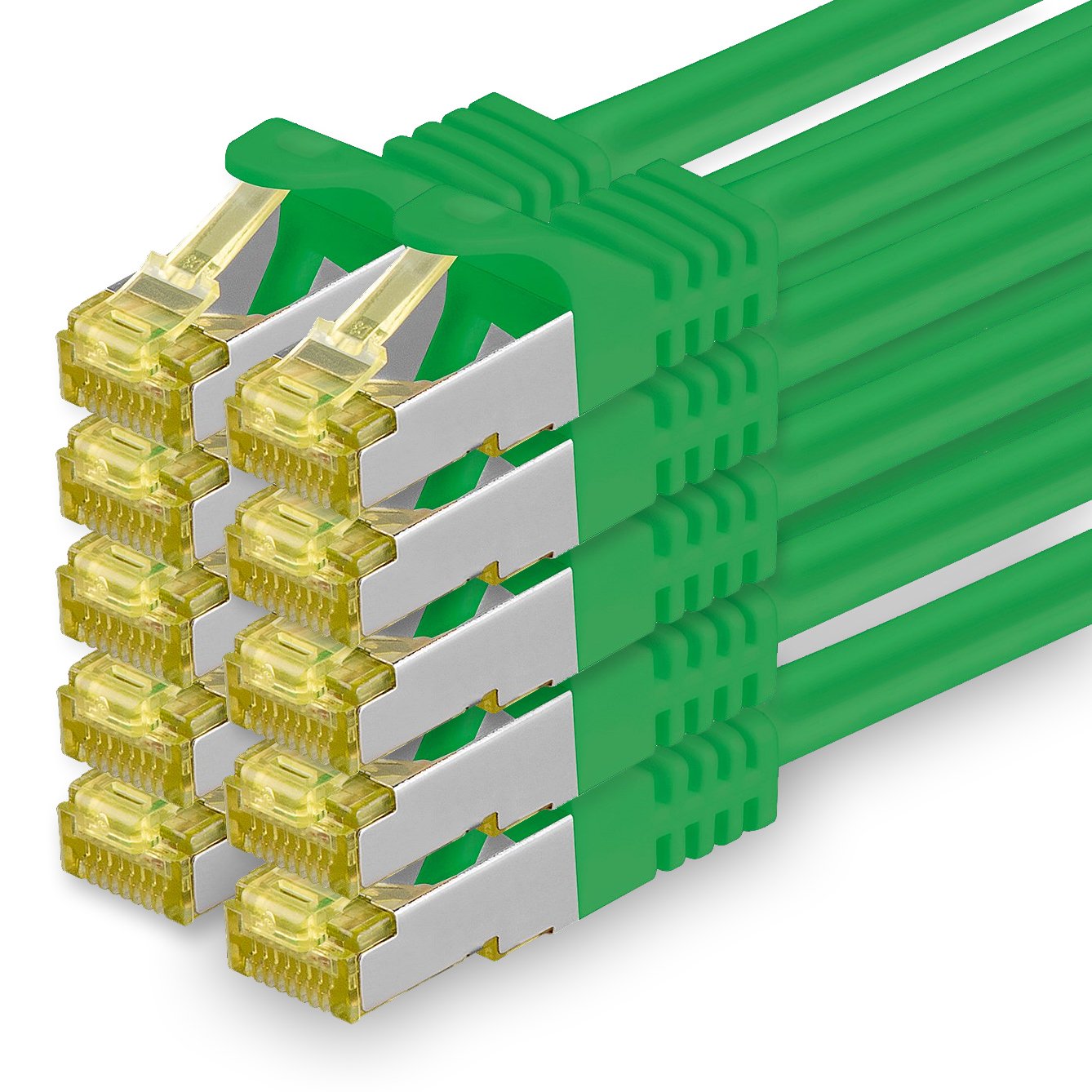1aTTack.de Cat.7 network cable 3.0 m green pack of 10 Cat7 Ethernet cable network LAN cable raw cable 10 Gb s SFTP PIMF LSZH set patch cable with Rj 45 plug Cat.6a - 4251073617046
