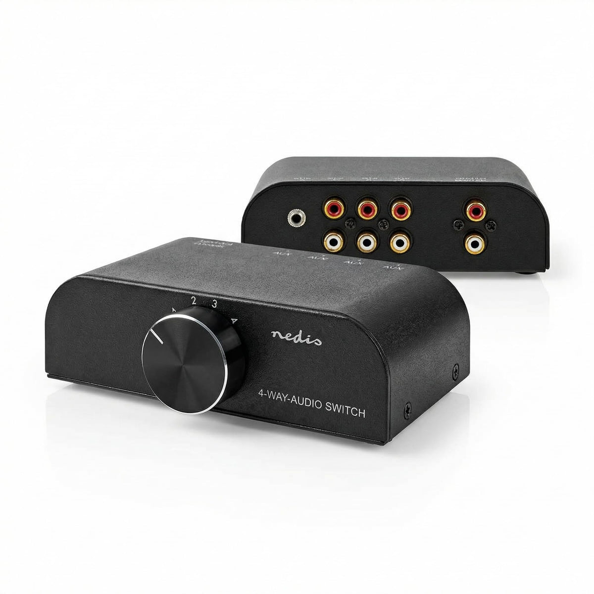 Nedis Audio Switch - Audio Switch - 4 Sources - 3x RCA and 1x 3.5 mm Jack Input - RCA Switch - Plug and Play - Aluminum - ASWI2424AT