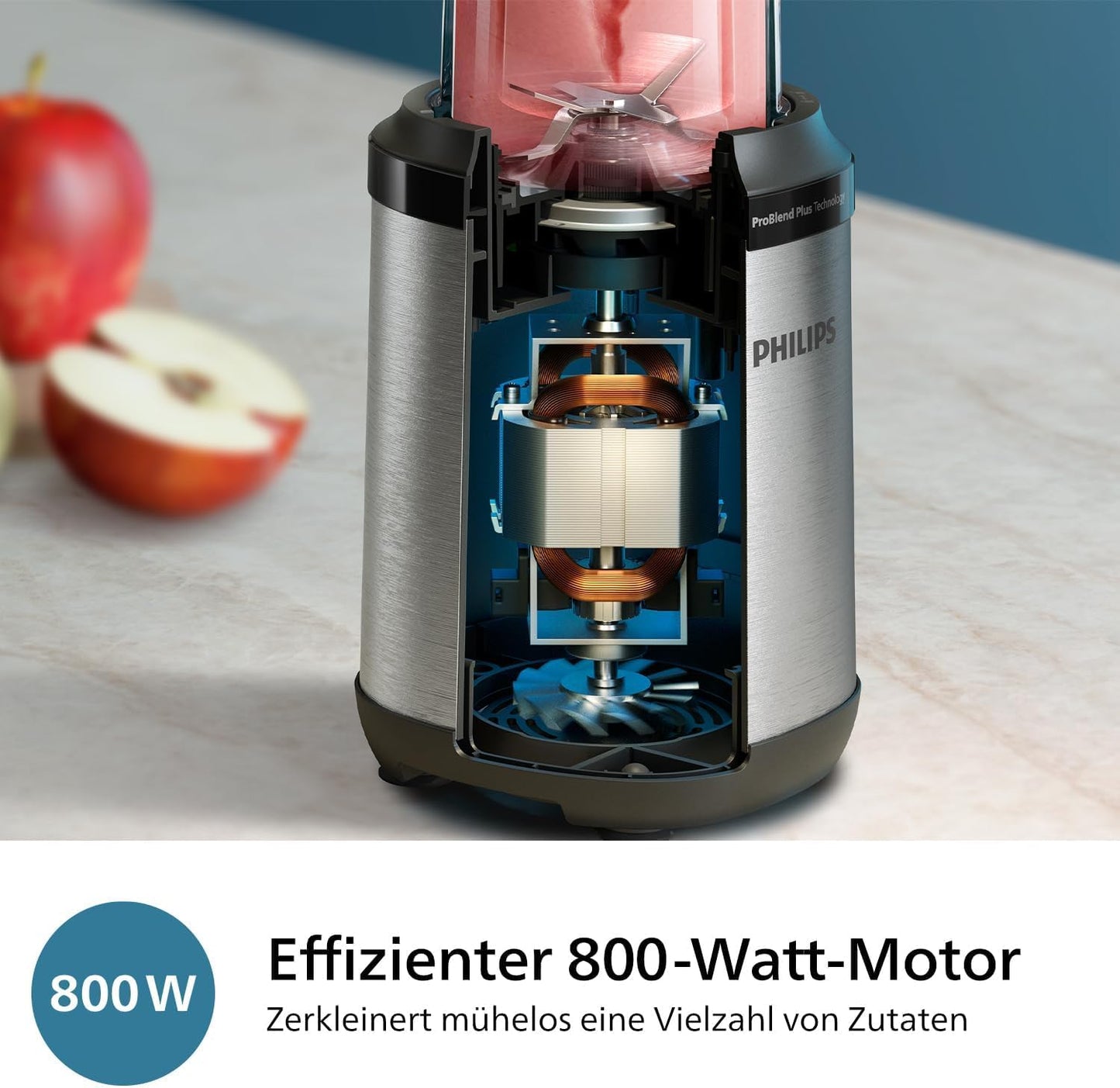 Philips 5000 Series Blender - Mini Smoothie Maker, Removable Blades, 700ml Cup, ProBlend Plus Technology, Easy to Clean, Elegant, Compact Design. 800 watts of power. Silver (HR2764/00)