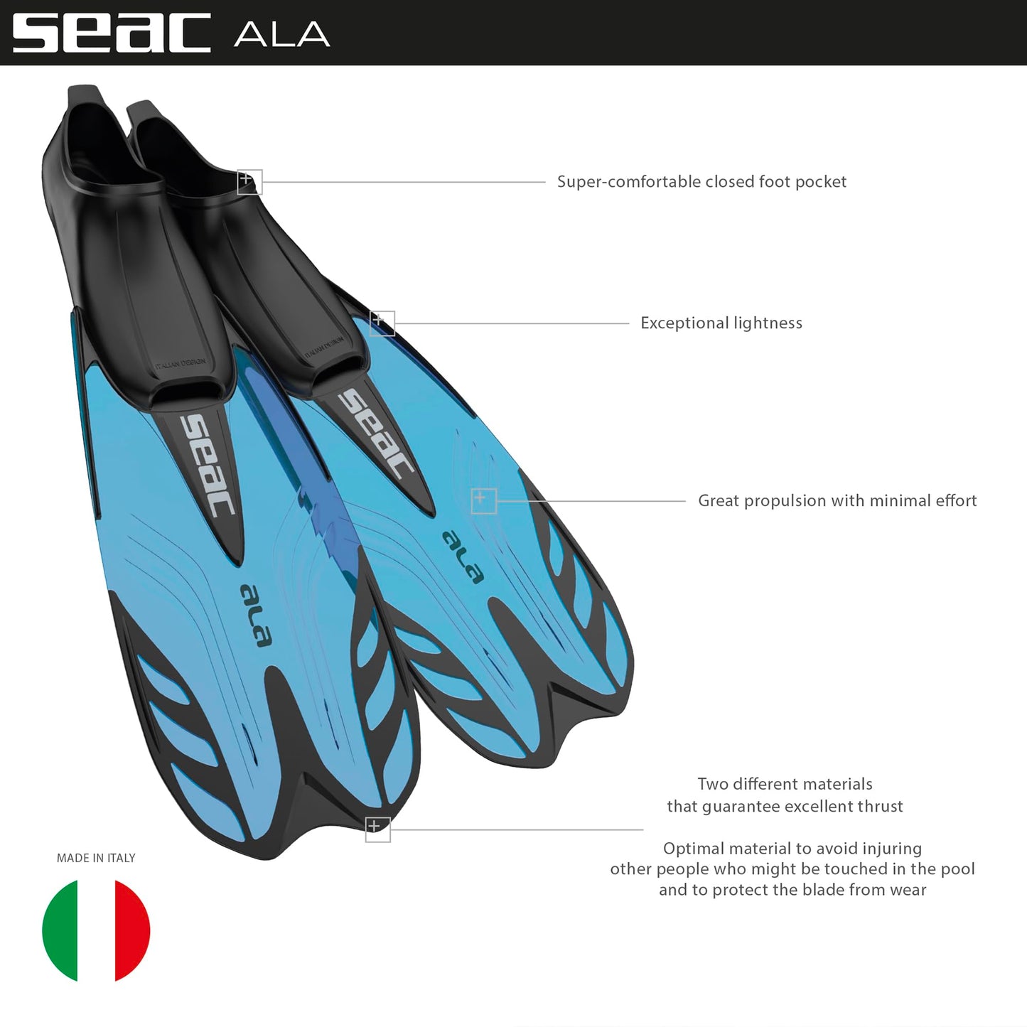 Seac ALA, fins with closed foot section, ideal for snorkeling and swimming - 0710033080481A