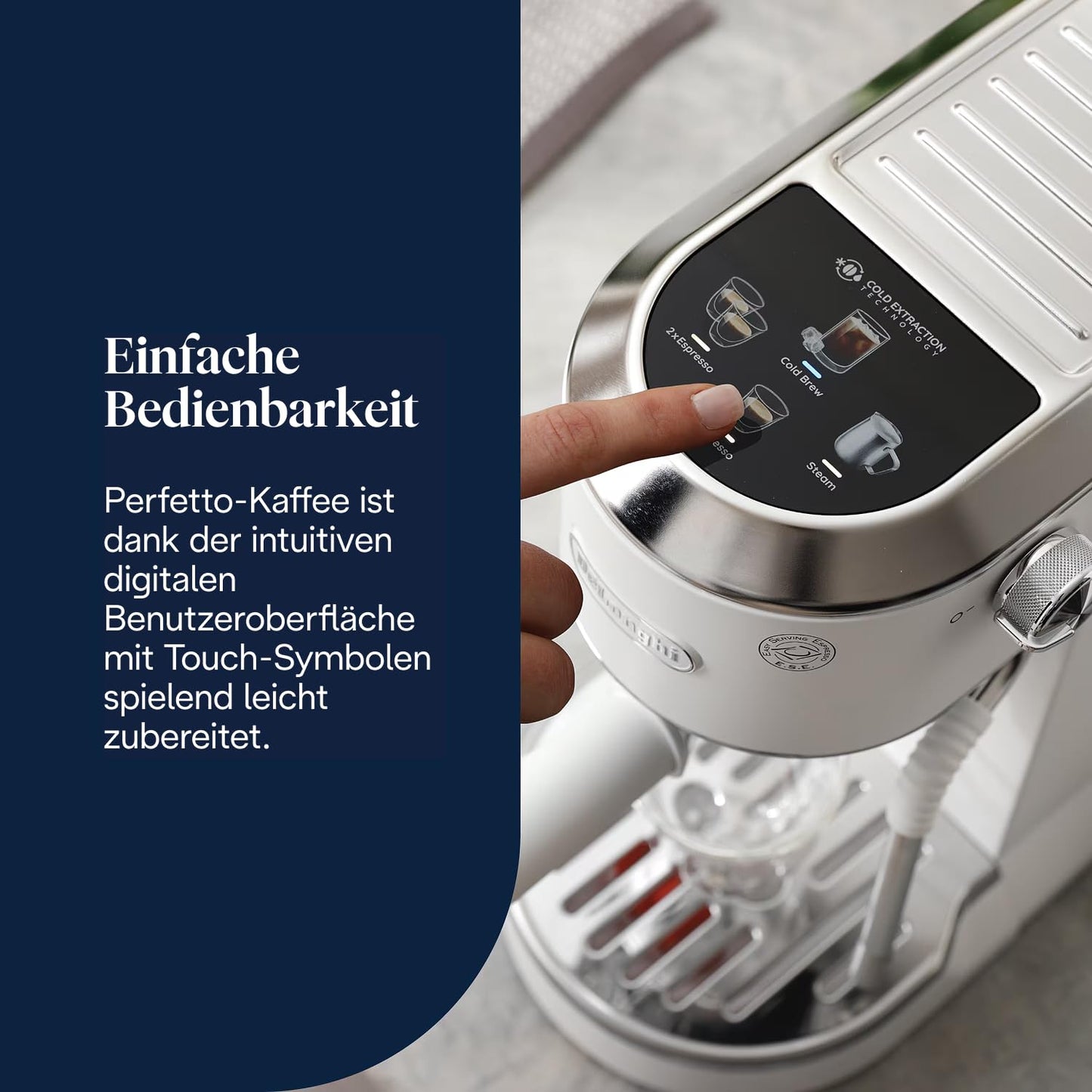 De'Longhi Dedica Duo - Perfetto compact portafilter machine espresso machine with soft-touch icons, manual milk frother for espresso, cappuccino and cold brew, 15cm wide, white (EC890.WI)