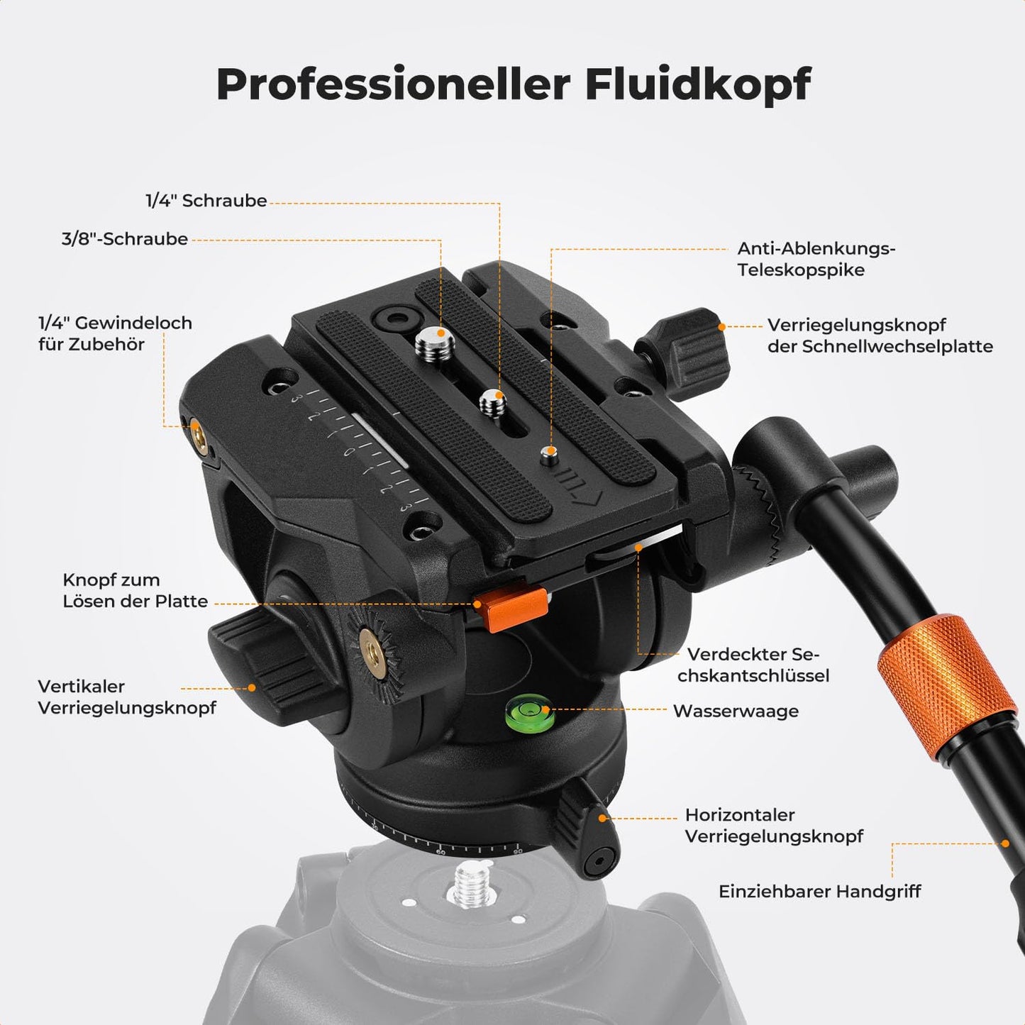 K&F CONCEPT Fluid video head with tripod head holder, for 360° panorama - BV40
