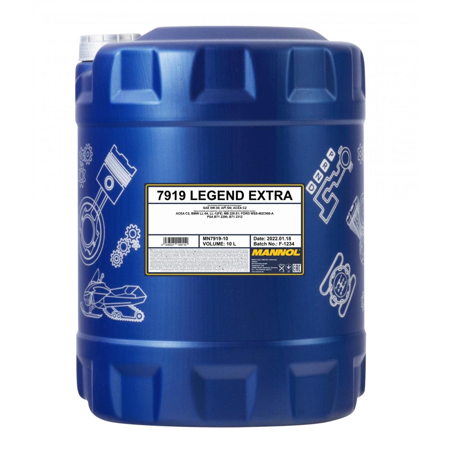 MANNOL 7919 Legend Extra engine oil 0W-30 10L, C2/C3 for petrol and diesel - MN7919-10