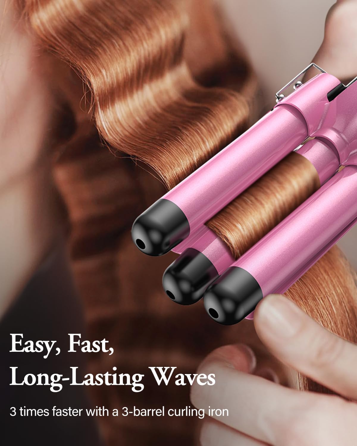 BESTOPE PRO curling iron curling iron 3 barrels wave iron 5 in 1 - curling iron set 3 barrels for large waves, temperature setting, quick heating and a glove, 2 clips, rosé - MD-J18