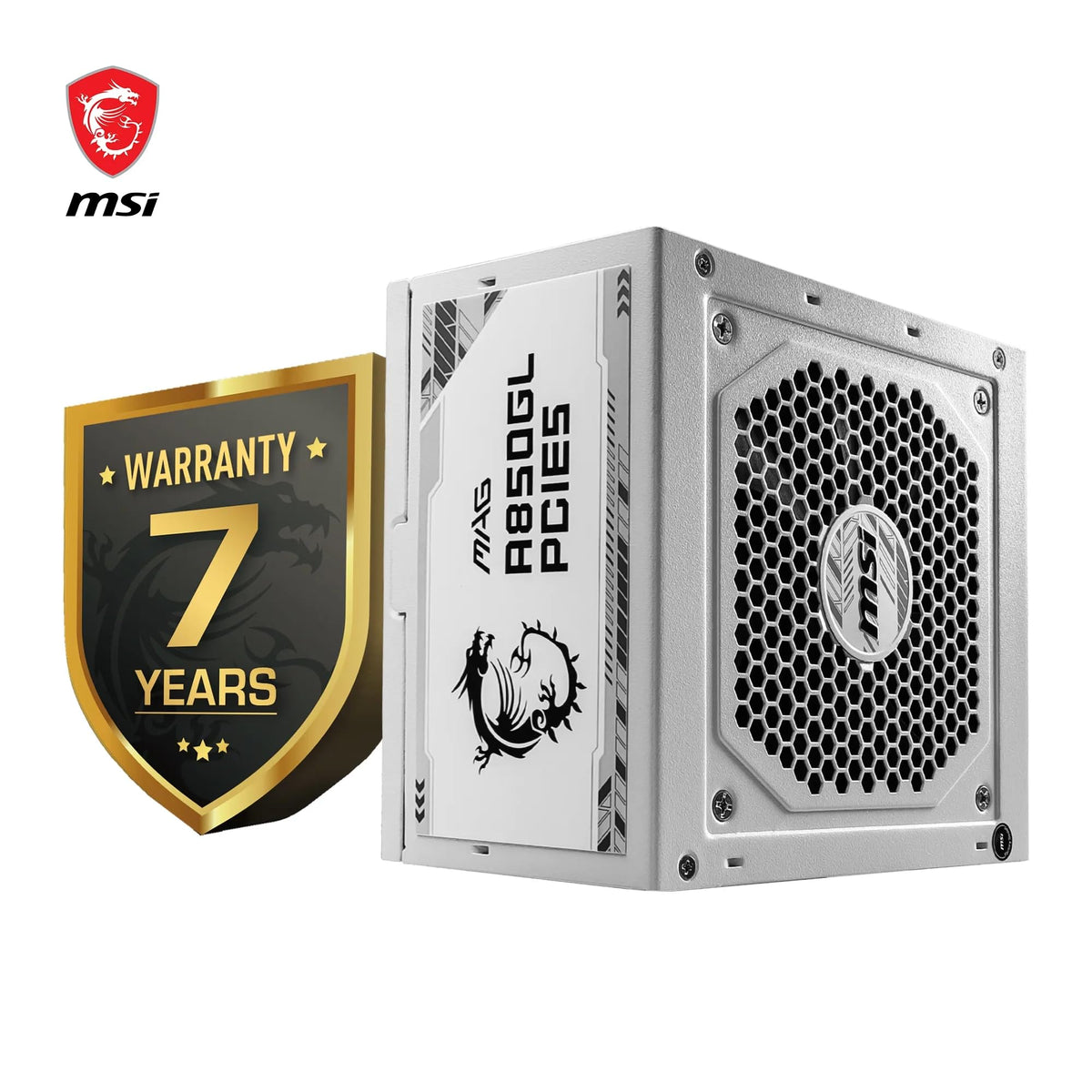 MSI MAG A850GL PCIE5 White Sursă de alimentare, 850W, 80 Plus Gold, complet modulară, ATX 3.0, suport pentru GPU PCIe 5.0, ventilator de 120mm FDB, Full-Bridge LLC, cabluri plate negre. - 306-7ZP8A24-CE0