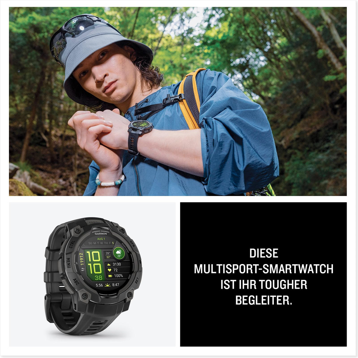 Garmin Instinct 3 45mm AMOLED – Ceas inteligent multisport, display de 1,2", autonomie a bateriei de până la 18 zile, peste 80 de aplicații sportive, funcție de navigație, caracteristici inteligente, lanternă cu LED, rezistent la apă - 010-02936-00
