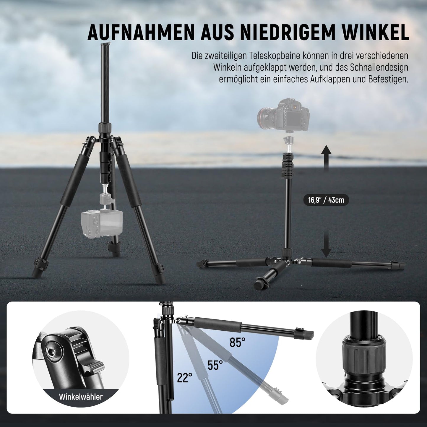 NEEWER Photography Light Stand, 47-195cm (1.5-6.4 ft) Aluminum Tripod with Reversible Studio Lighting, Smartphone Video Tripod with 1/4" Screw for Flash Camera Softbox, 2kg Load Capacity, ST195