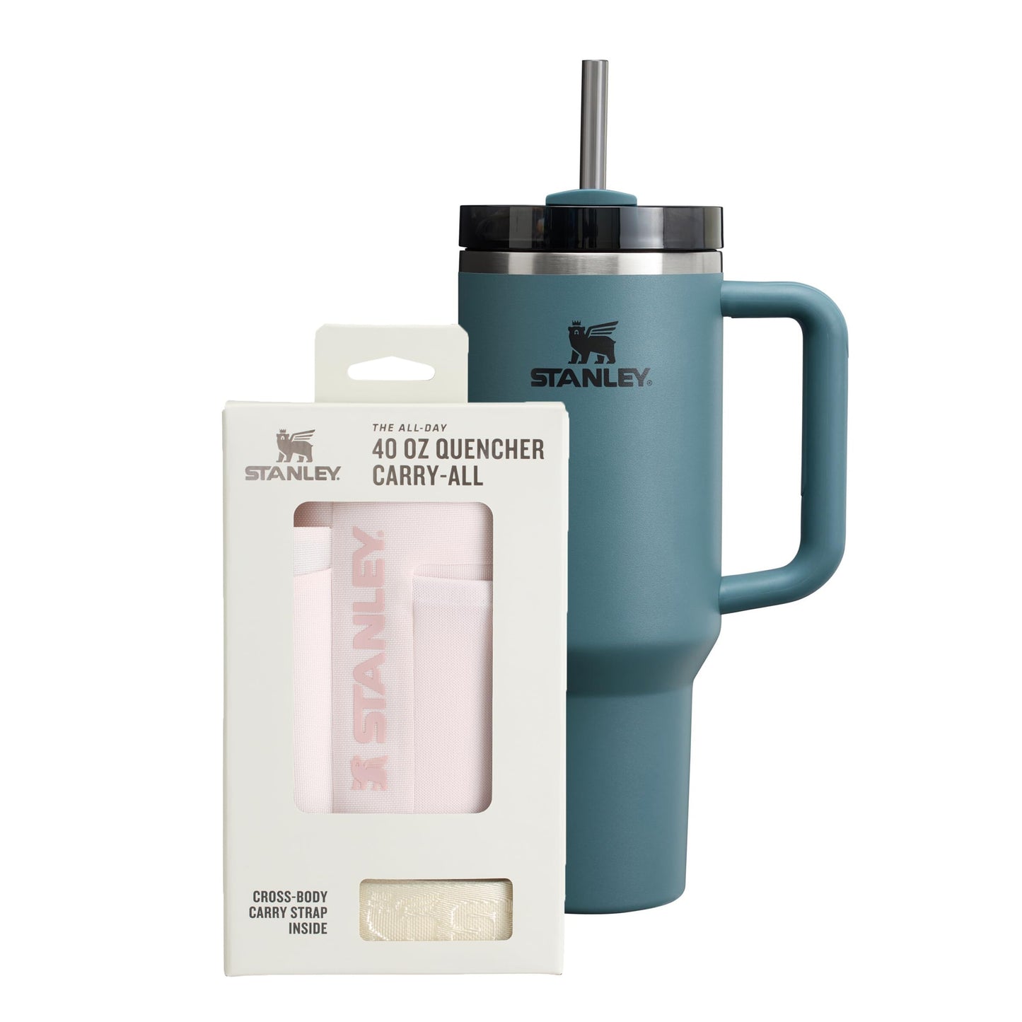 Stanley 1913 Quencher H2.0 Flowstate Drinking Bottle with Straw 1.2L - Thermo Mug Cools 11 Hours - 48 Hours Ice Cold - Includes the All-Day Quencher Carry-All - Blue Spruce - 100000112504