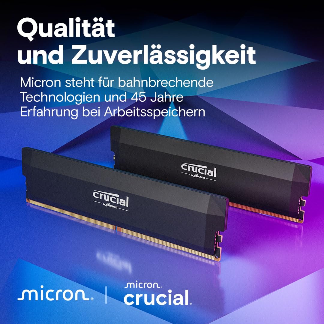 Crucial Pro DDR5 RAM 32GB Kit (2x16GB) 6000MHz CL36, Overclocking Gaming, Intel XMP 3.0 / AMD Expo, PC Computer Memory, Black - CP2K16G60C36U5B