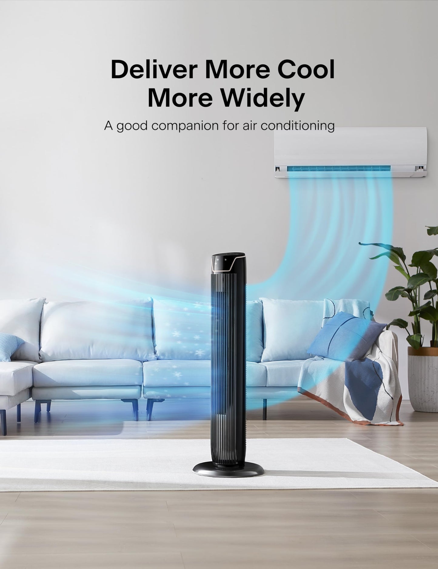 PELONIS Tower Fan with Remote Control - 5 Speed Levels & 4 Modes (AI/Night/Natural Wind) 9H Timer, LED Display with Memory Function - Energy Saving Fan for Office Bedroom - PE-FZ10-25MR-DE