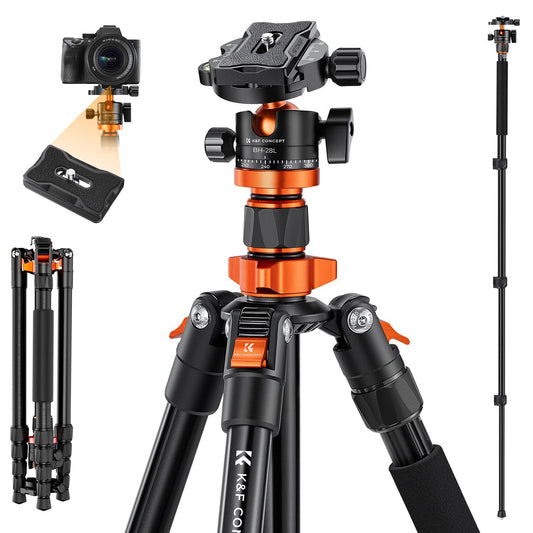 K&F Concept camera tripod, tripod with 360° ball head, portable tripod for Canon Nikon Sony and other DSLR cameras, aluminum photo tripod monopod K255A4+BH-28L - KF09.083V1