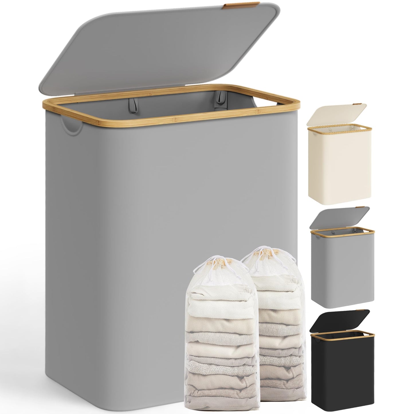 SONGMICS 130L Oxford Fabric Laundry Basket with Lid with 2 Compartments - LCB513G01V1