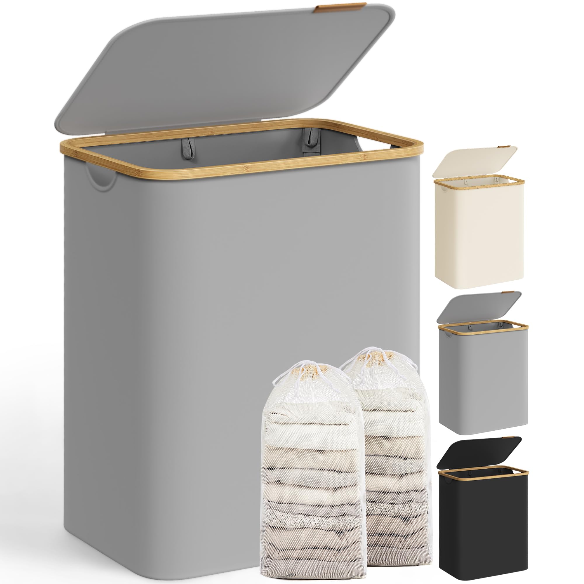 SONGMICS 130L Oxford Fabric Laundry Basket with Lid with 2 Compartments - LCB513G01V1