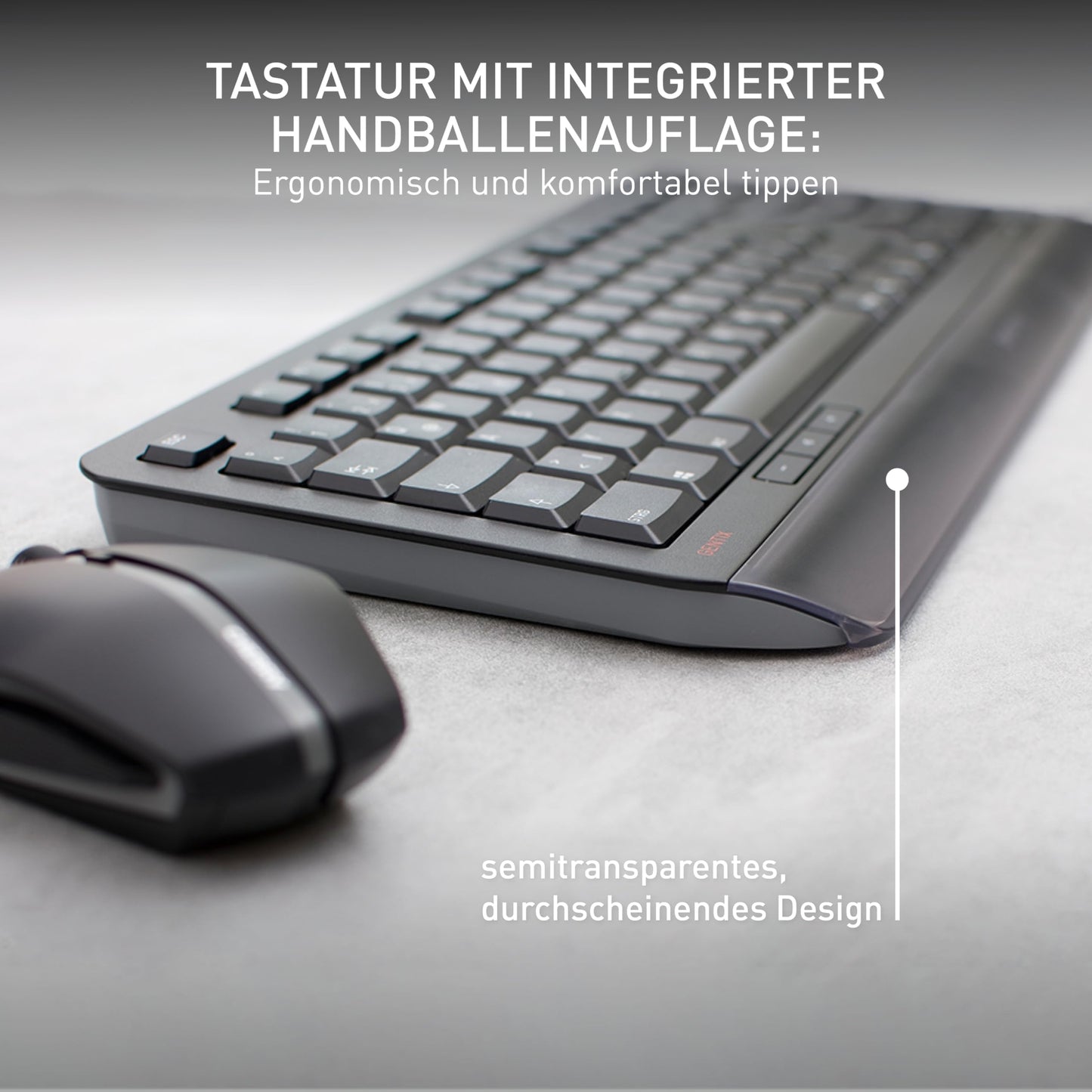 CHERRY GENTIX Desktop, wireless keyboard and mouse set, German layout (QWERTZ), 2.4 GHz radio, integrated wrist rest, symmetrical mouse, black - JD-7000DE-2