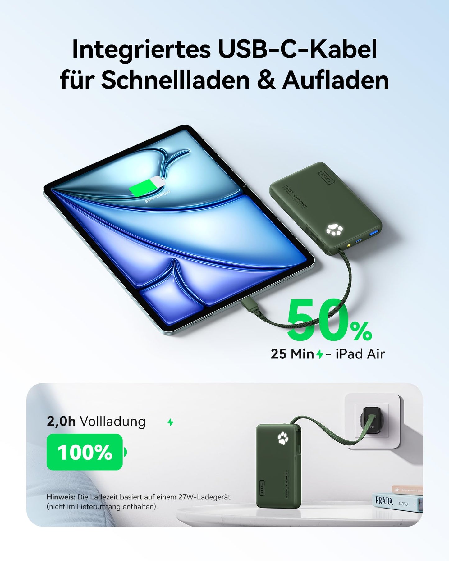 INIU Power Bank, 45W Fast Charging 10000mAh Mini Size External Cell Phone Batteries - P41L