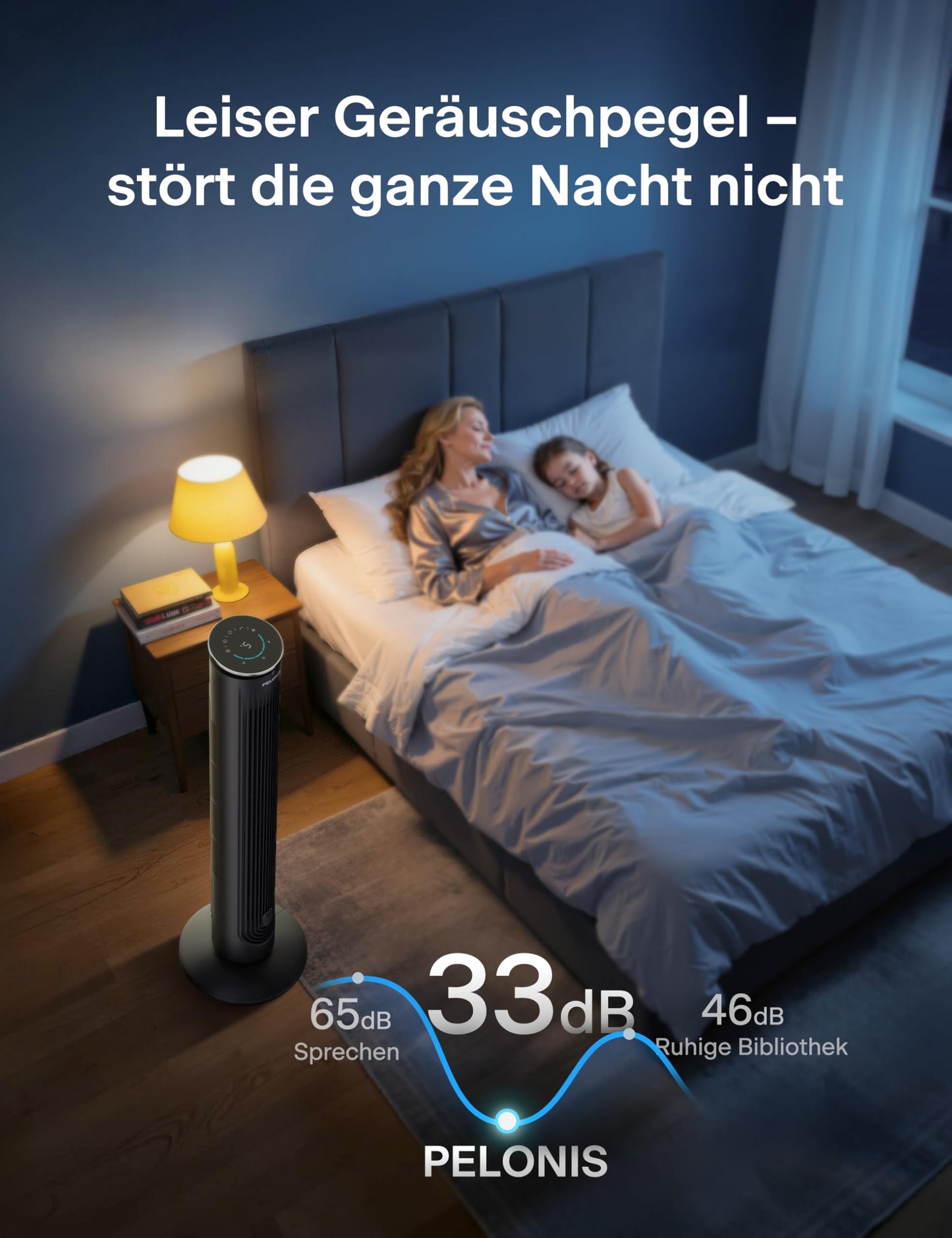 Pelonis Quiet Tower Fan, 4.2m/s Fan with Cooling Remote Control, Tower Fan Stand Fan with 9 Hour Timer, 4 Modes 5 Speeds, SMART Mode, LED Display for Bedroom Office - PE-FZ10-21AR-DE-FBA