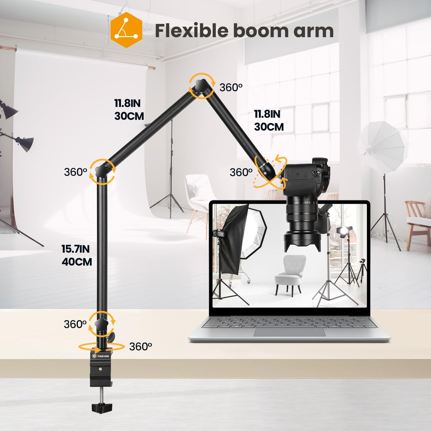 TARION Overhead Tripod Camera Table Tripod Clamp Tripod Flexible Articulated Arm Table Mount with 3/8'' Thread and 3/8'' to 1/4'' Screw Adapter for DSLR Cameras Ring Light Projector (M(TKB01)) - NATRN0003