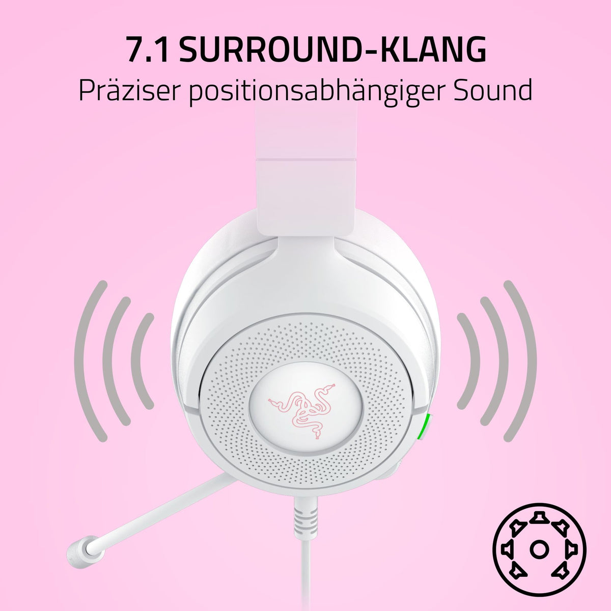 Razer Kraken Kitty V3 X - Cască de gaming cu fir - Urechi iconice de pisică - Greutate de 270g - Microfon HyperClear cardioid - Driveri Triforce de 40mm - Conector jack de 3,5mm | Alb - RZ04-05350300-R3M1