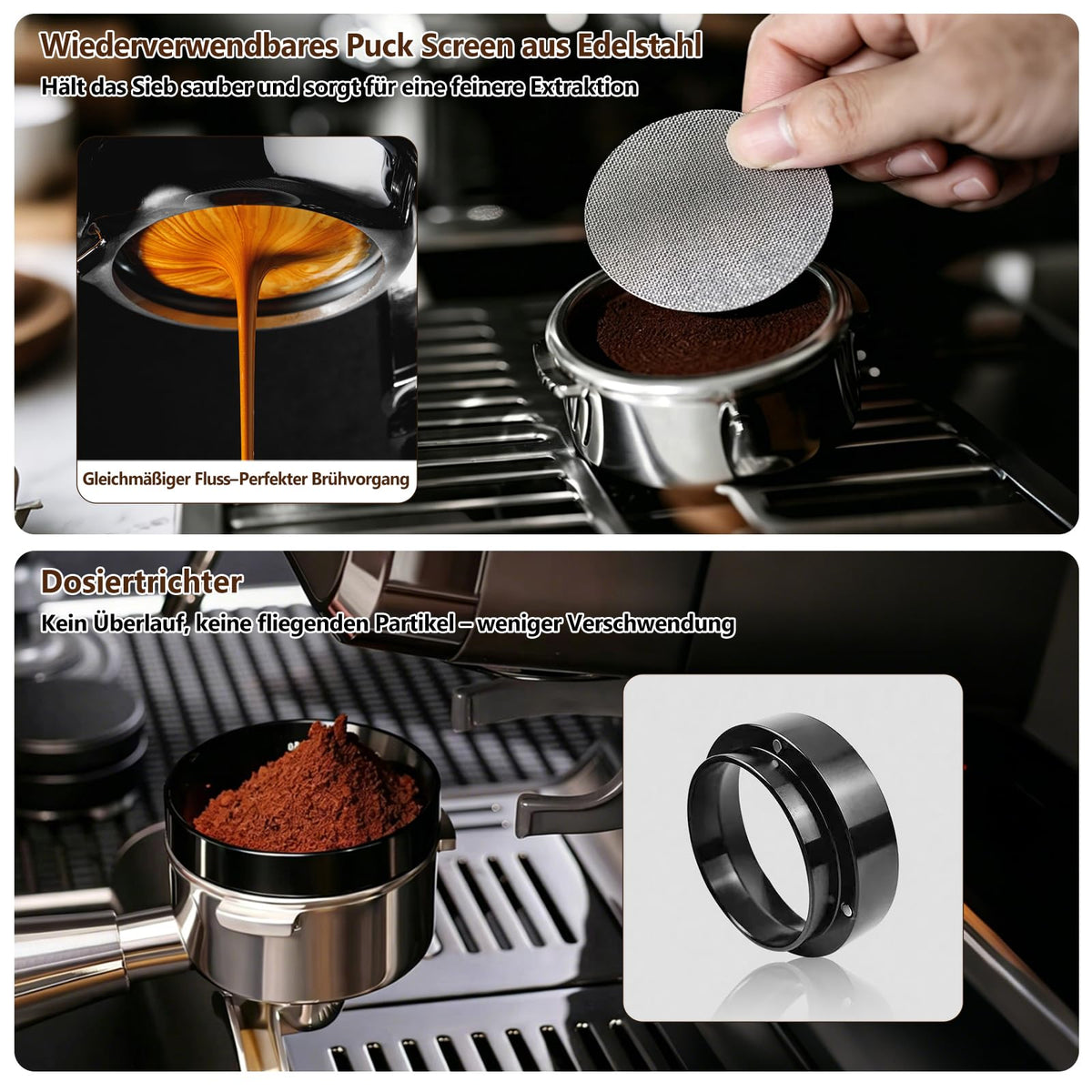 NPOIAUG Espresso Accessory Set 7-piece – WDT Tool, Tamper, Distributor, Dosing Ring & Tamper Station | Barista Set made of stainless steel for espresso machines | Step-by-step accessories for café (51mm) - ZQ-KFYF