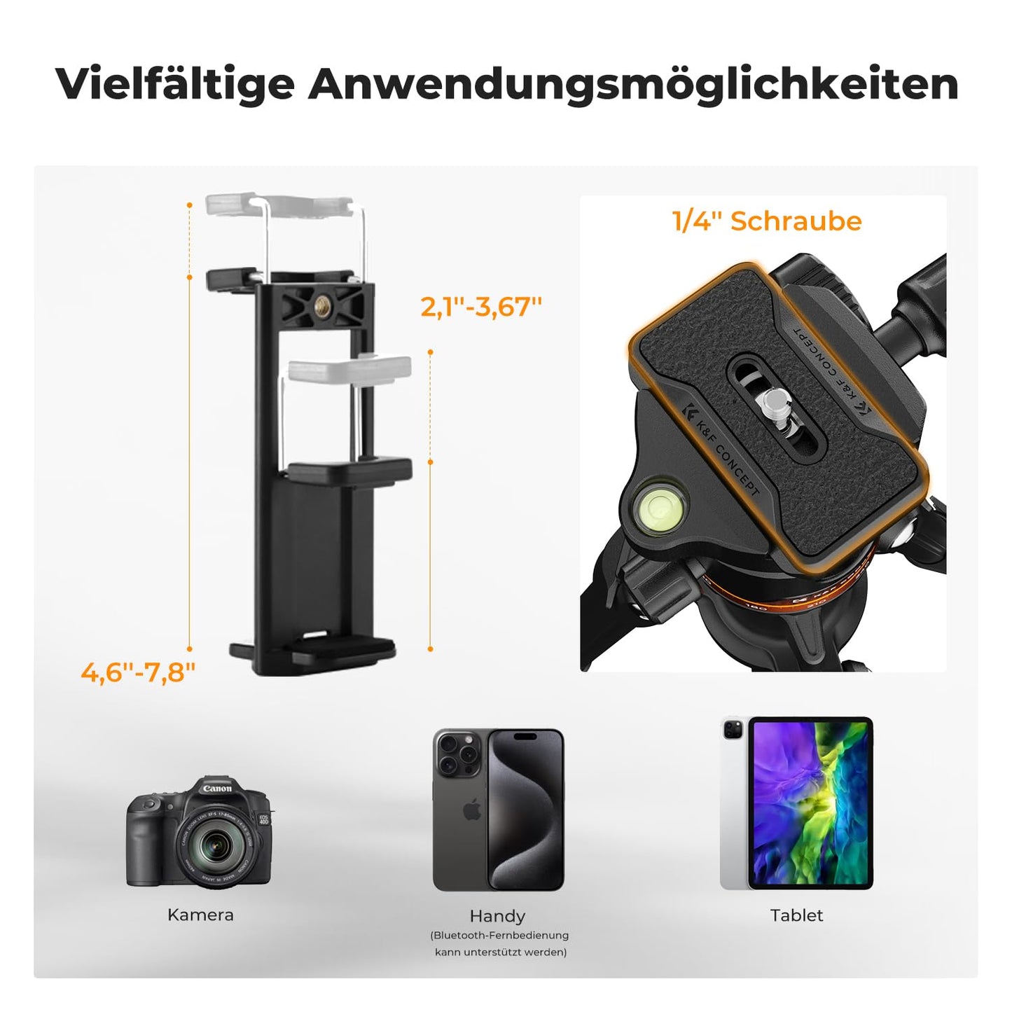 K&F CONCEPT camera tripod, black-orange, 192cm - O275A5+BH-36