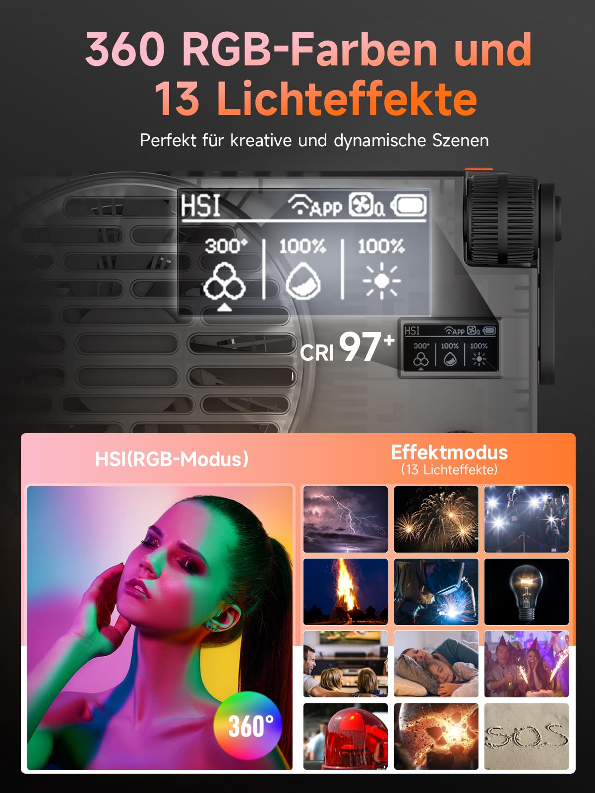 Rollei LUX 100W RGB Professional LED Continuous Light Photography Candela APP Smart Operation, Photo Light Ultra Flat & Light | Dual power supply | Adjustable color temperature 2700 – 6500K - 23126