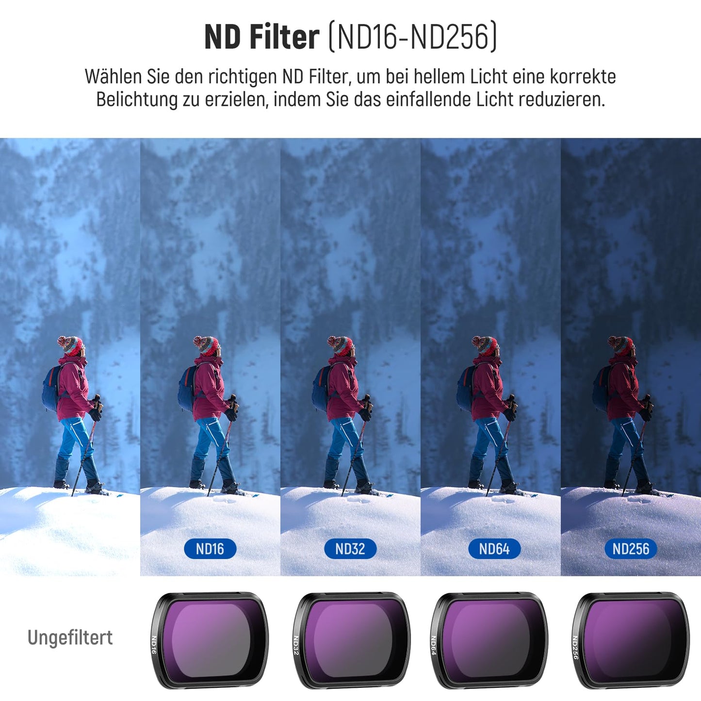 NEEWER Magnetic ND CPL UV filter set, compatible with DJI Osmo Pocket 3 / Pocket 4 / Xtra Muse, pack of 6 HD UV neutral density filters ND16, ND32, ND64, ND256 and circular polarization filter - 10104965
