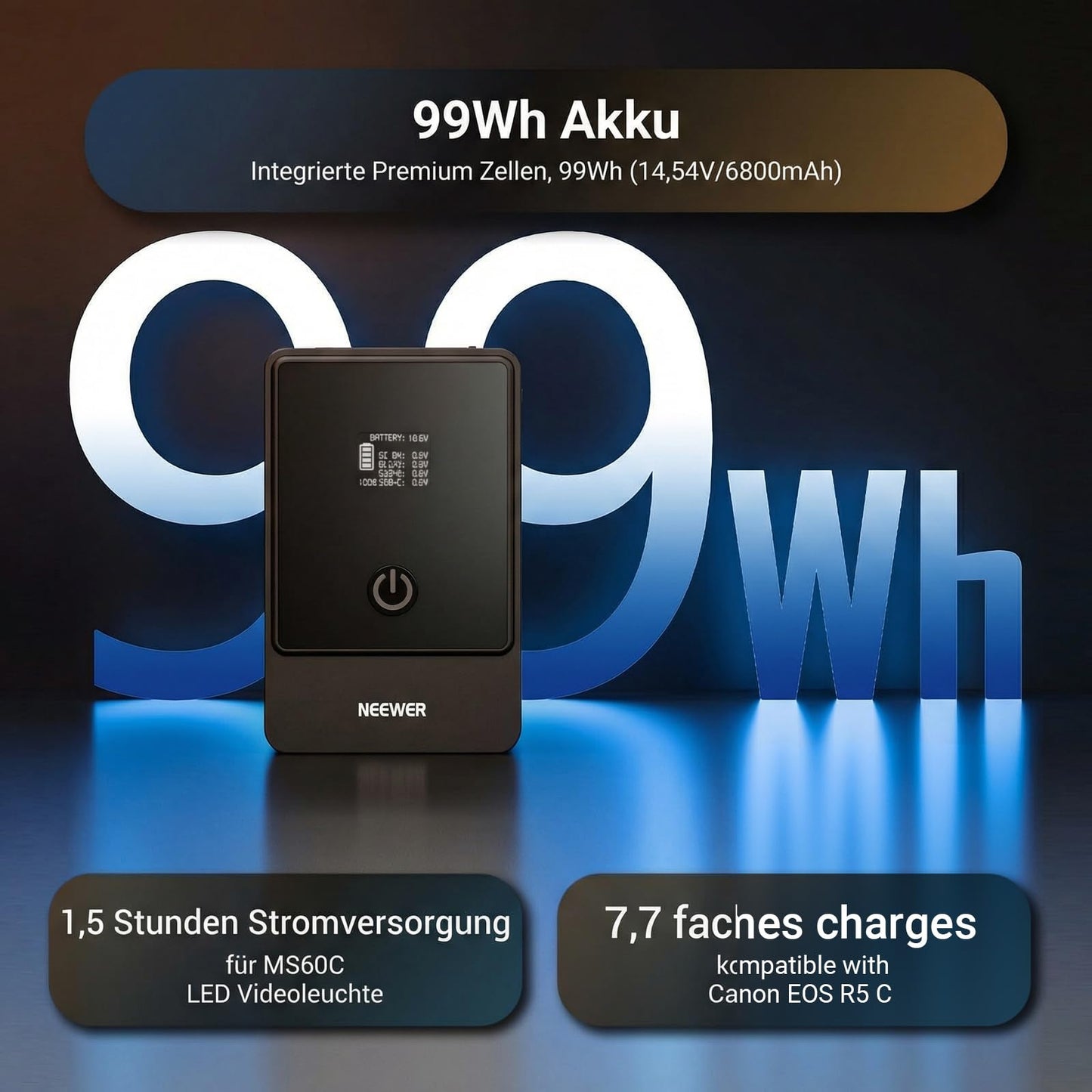 NEEWER Mini V Mount Battery, Two-Way 100W USB C PD 3.0 Quick Charge, 2.5 Hours to Full Charge, 6 Ports/OLED for Video Camera Camcorder, Compatible with SmallRig BMPCC 4k 6k, PS099F - 10108040