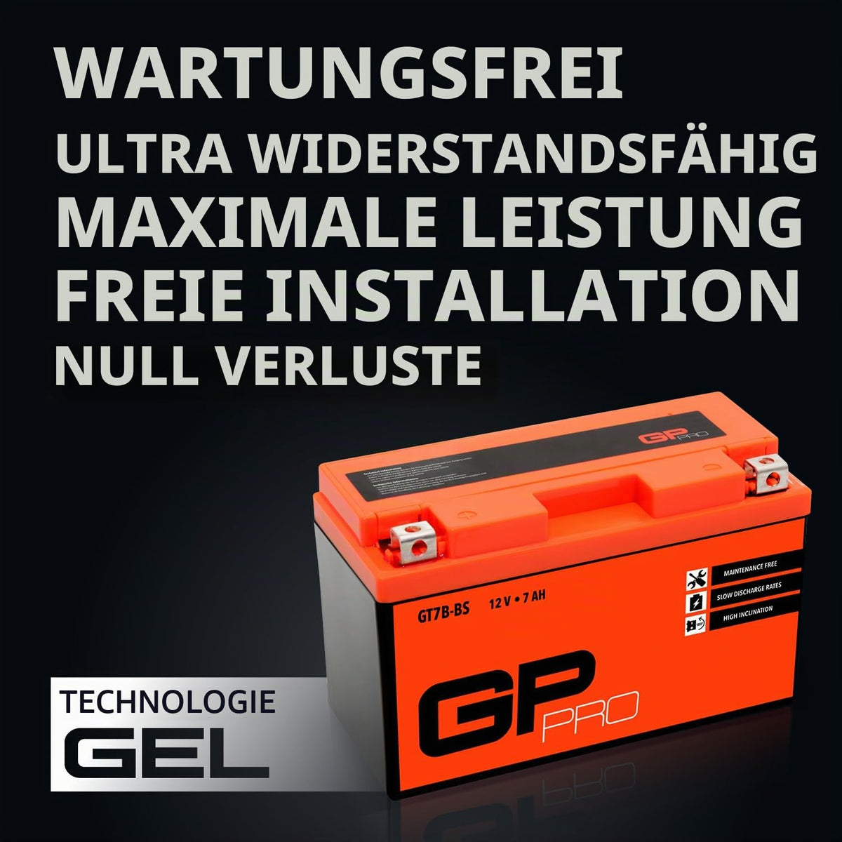 Baterie gel GP-PRO GT7B-BS fără întreținere 12 V compatibilă cu Yamaha Cygnus - GP-027