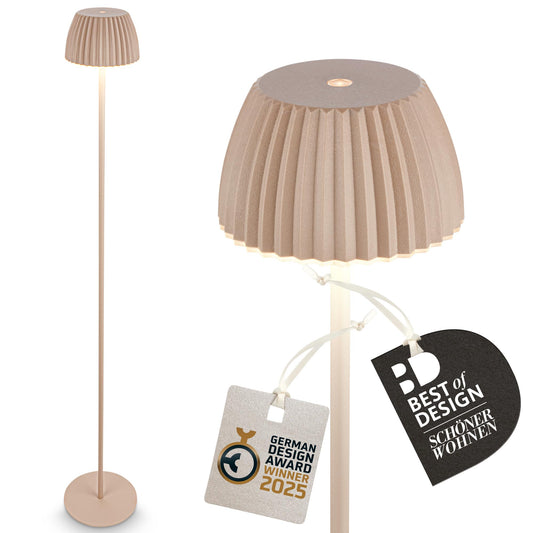 BRILONER - Riffle LED Floor Lamp Wireless IP44 with Touch, Dimmable, Memory Function, Replaceable Battery, Battery Floor Light, Reading Lamp, Living Room Lamp, German Design Award Winner 2025, 19x124 cm, Beige - 1238011