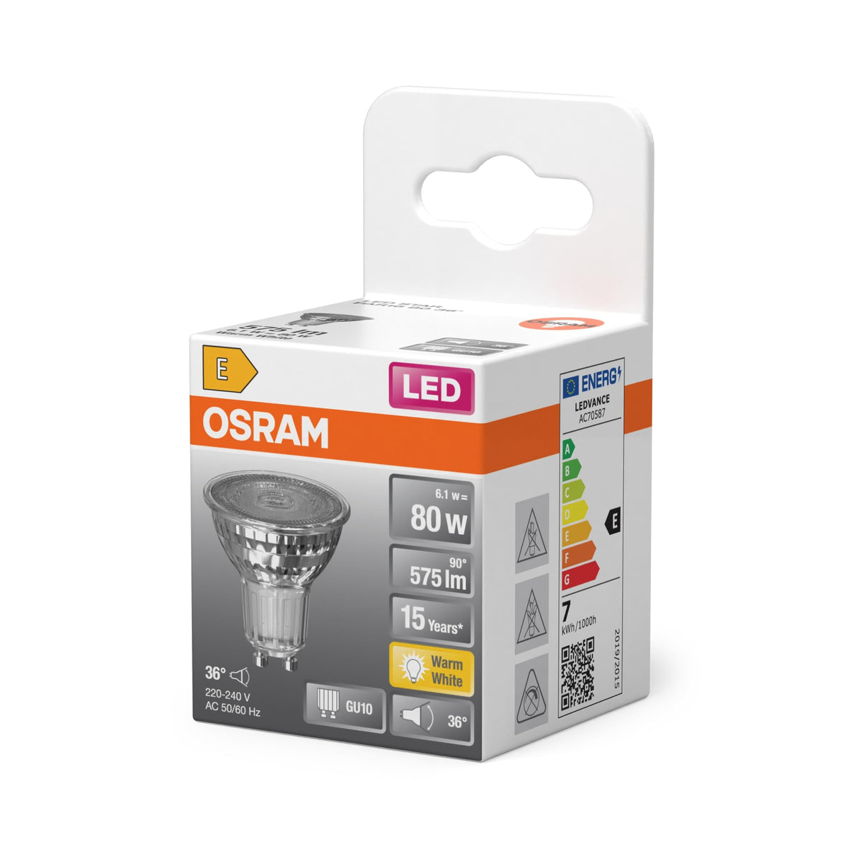 Osram LED Spot Reflector Star PAR16 80, 2700 K warm white, 6.1 W, GU10, 36°, 575 lm, 15,000h, for spotlighting, accent lighting, shops, gastronomy - 4099854457395