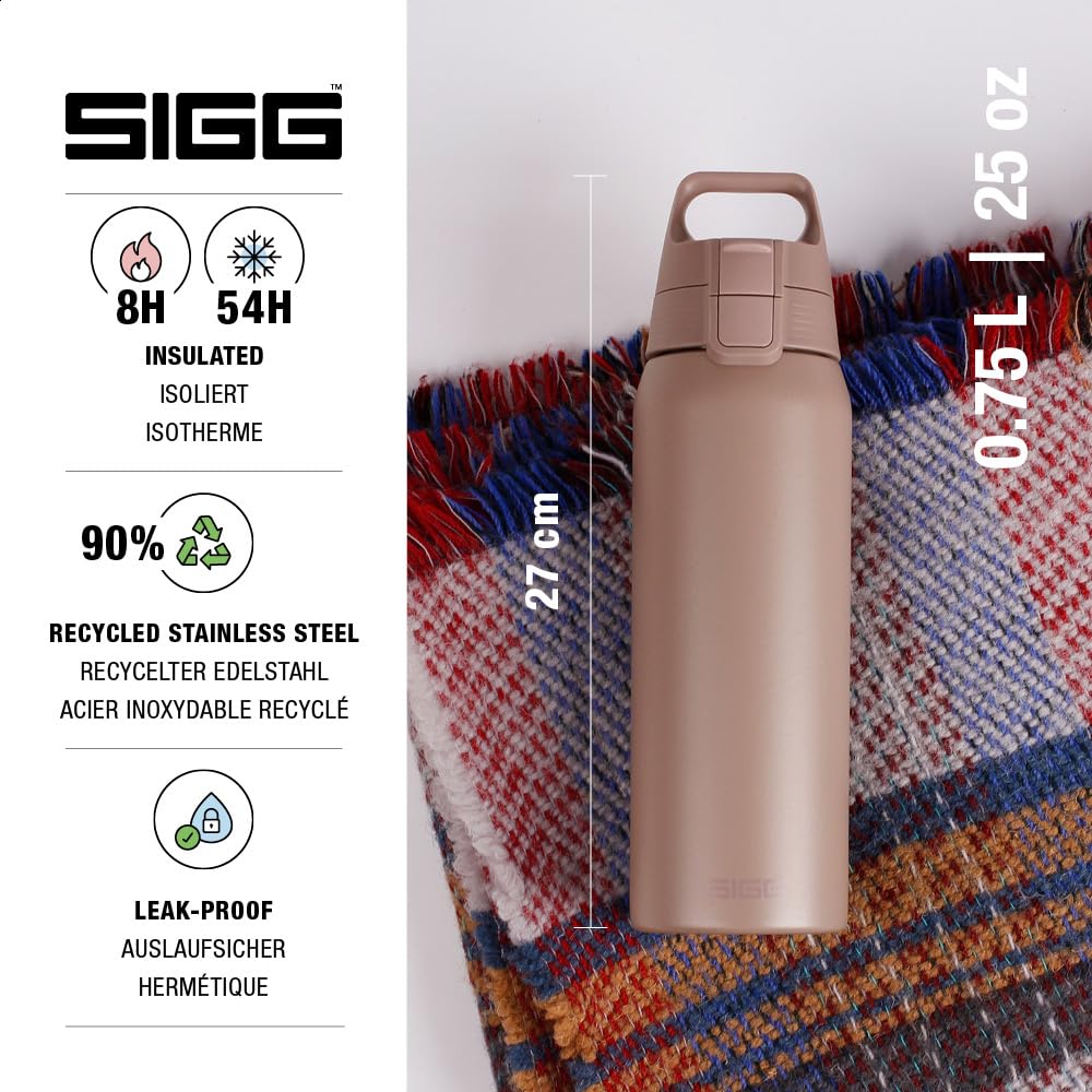 SIGG - Insulated drinking bottle - Thermos bottle Shield Therm One Dusk carbonated drinks - Leak-proof - Dishwasher safe - BPA-free - 90% recycled stainless steel - Warm gray - 0.75L - 6020.90