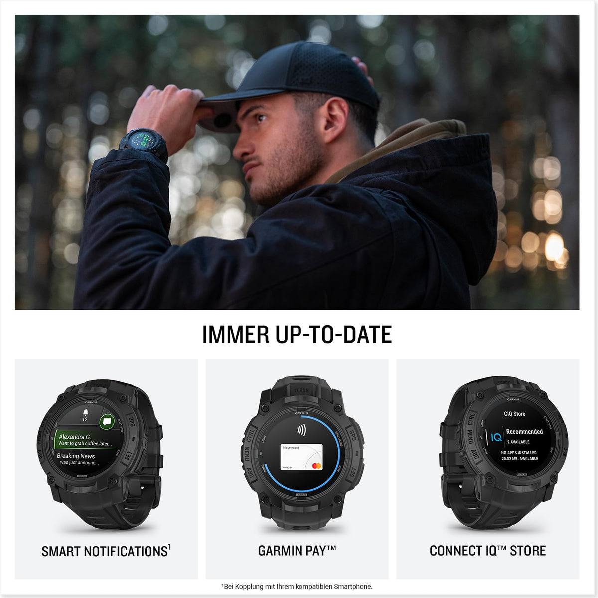 Garmin Instinct 3 Tactical 50mm AMOLED – Ceas inteligent GPS pentru multisport, display AMOLED de 1,3", autonomie a bateriei de până la 24 de zile, peste 80 de aplicații sportive, funcții tactice, recepție multi-satelit, lanternă LED - 010-03020-50